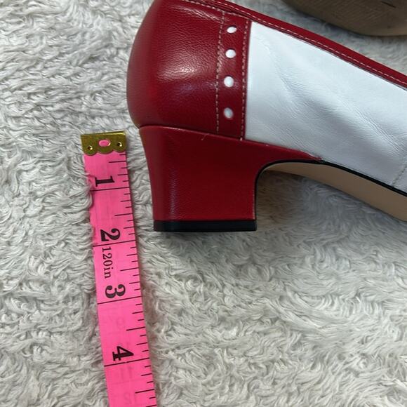 Vintage 90s Ros Hommerson red white saddle shoe low heeled square toe pumps, 6 - Picture 8 of 10